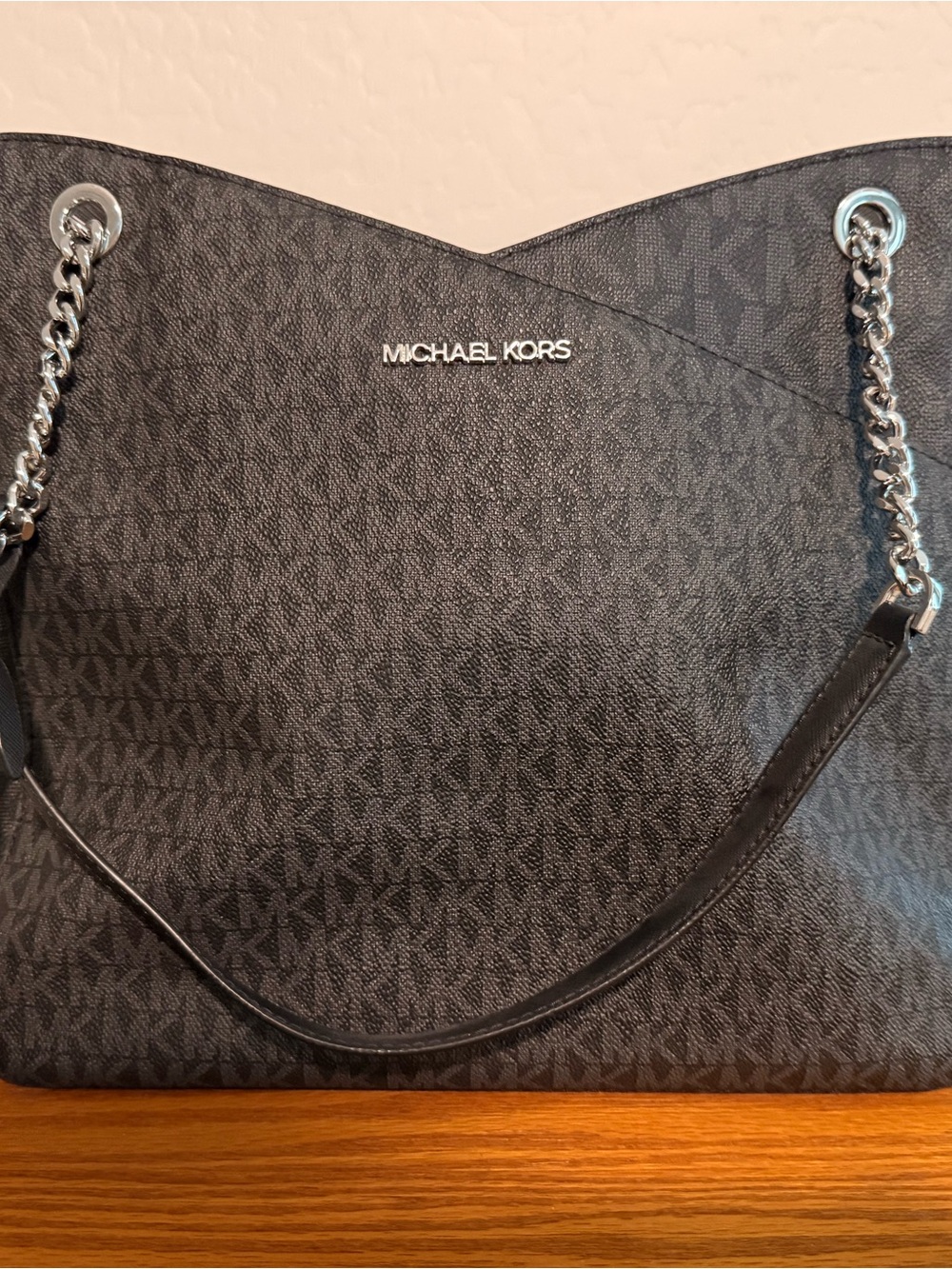 Michael Kors Black Monogram Chain-Handle Tote